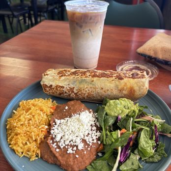 La Chaiteria - Spicy Chiltipin Mocha, breakfast burrito with sides of beans, rice and salad - Tacos Near Me - Tucson, Arizona La Chaiteria - Spicy Chiltipin Mocha, breakfast burrito with sides of beans, rice and salad - Tacos Near Me - Tucson, Arizona