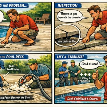 Environmental Foam Solutions - Noticing cracks or sinking concrete around your pool deck in areas around North Port, Port Charlotte, or Punta Gorda. Contact EFS - Masonry/Concrete Near Me Environmental Foam Solutions - Noticing cracks or sinking concrete around your pool deck in areas around North Port, Port Charlotte, or Punta Gorda. Contact EFS - Masonry/Concrete Near Me
