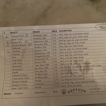 Neptune Oyster - Oyster order sheet 5-7-2022 - Seafood Near Me - Boston, Massachusetts Neptune Oyster - Oyster order sheet 5-7-2022 - Seafood Near Me - Boston, Massachusetts