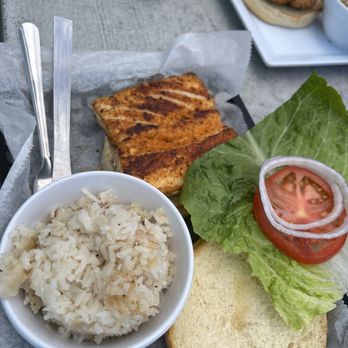 River Deck - Mahi sandwich & mango rice masquerading as coleslaw - Seafood Near Me - New Smyrna Beach, Florida