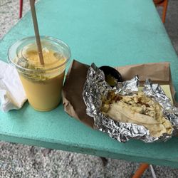 Pagoda Cafe - Turkey Taco and Mango Lassi with pistachios