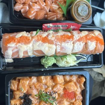 Basa Seafood Express - Shoyu Salmon Poke, Spicy Salmon Poke, &206. Lion King Roll - Seafood Near Me - San Francisco, California