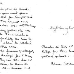 Windsor The Ridge Rehabilitation Center - Thank you letter from family of a resident.