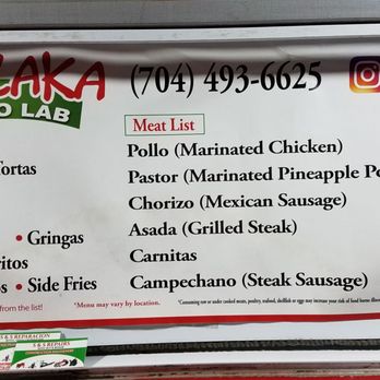 Chilaka TacoLab - Menu. Tacos are $2 reach. The carne asada was my favorite - Tacos Near Me - Charlotte, North Carolina Chilaka TacoLab - Menu. Tacos are $2 reach. The carne asada was my favorite - Tacos Near Me - Charlotte, North Carolina