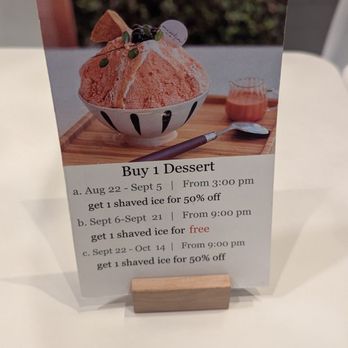 Miss Lin Cafe - Some discounts on shaved ice see sign times and dates - Cafes Near Me - Markham, Ontario