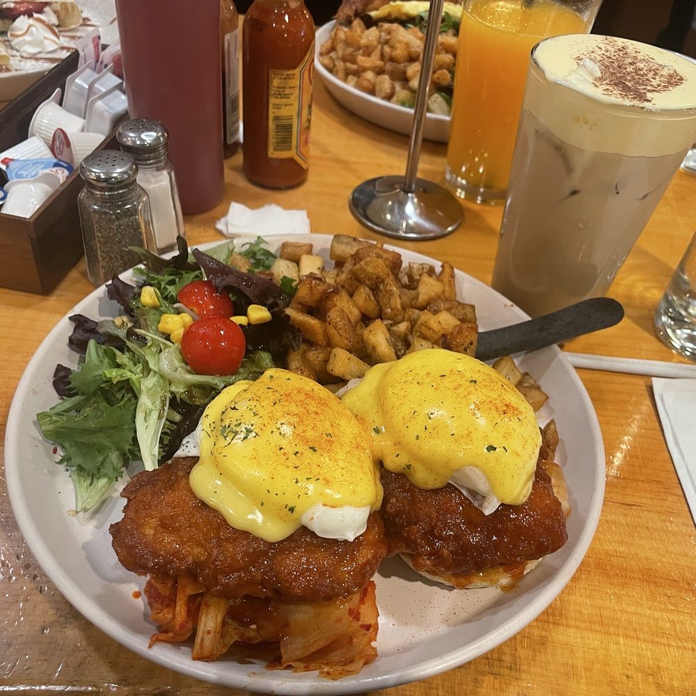 Popping Yolk Cafe - Kimchi Butter Fried Chicken Benedict - Breakfast & Brunch Near Me - Pasadena, California Popping Yolk Cafe - Kimchi Butter Fried Chicken Benedict - Breakfast & Brunch Near Me - Pasadena, California
