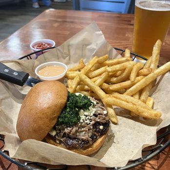 Marshdale Burger - Another outstanding rotating burger at Marshdale Burger Co. Locally sourced braised goat cheese, house made chimichurri. - Burgers Near Me - Evergreen, Colorado Marshdale Burger - Another outstanding rotating burger at Marshdale Burger Co. Locally sourced braised goat cheese, house made chimichurri. - Burgers Near Me - Evergreen, Colorado