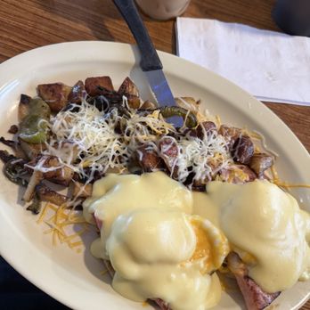 Honey I'm Home - Eggs Benedict with country potatoes add cheese - Diners Near Me - Bakersfield, California Honey I'm Home - Eggs Benedict with country potatoes add cheese - Diners Near Me - Bakersfield, California