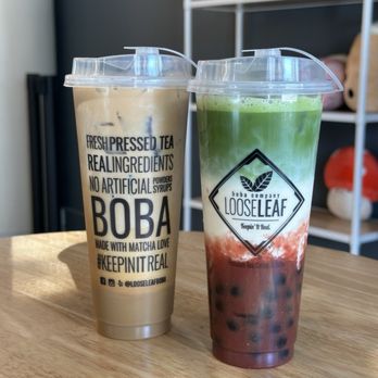 Loose Leaf Boba Co - Original Fifty50 and Strawberry Matcha Latte with pearls - Bubble Tea Near Me - Los Angeles, California