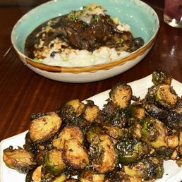 Fried Brussel Sprouts w/ Bacon vinaigrette, and Cabernet Braised Short Rib Risotto. Amazing! Fried Brussel Sprouts w/ Bacon vinaigrette, and Cabernet Braised Short Rib Risotto. Amazing!