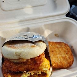 Dada’s Plant Based Burgers & Breakfast - Sausage VcMuffin and a hash brown