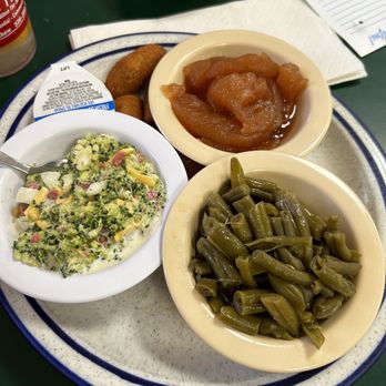 Central Cafe - Broccoli salad, green beans, apples and hush puppies - Cafes Near Me - Dobson, North Carolina