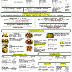 Chef Arango Indian Restaurant - Front Menu