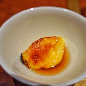 Restaurant ernst - Warm custard brulee with plum juice and mirin infused with plum pits - Modern European Near Me - Berlin, BE