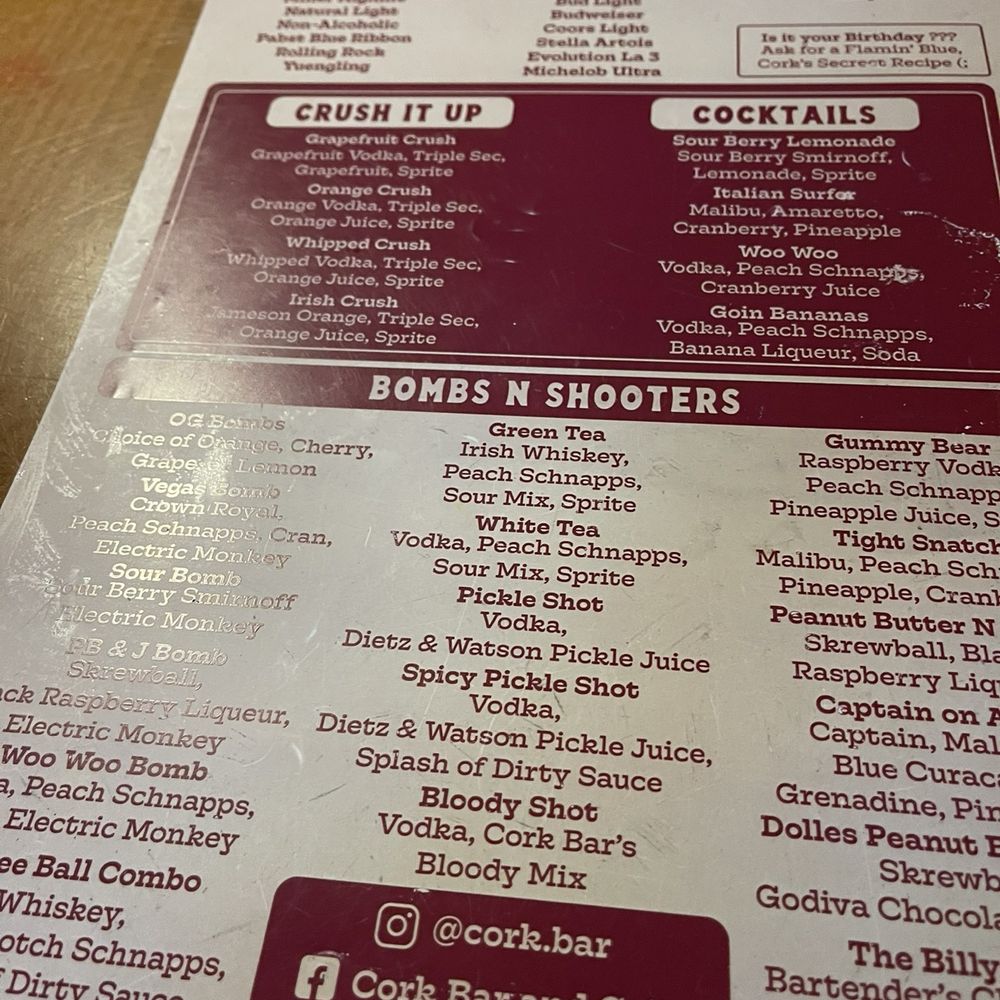 Cork Bar - Drink Menu - Bars Near Me - Ocean City, Maryland Cork Bar - Drink Menu - Bars Near Me - Ocean City, Maryland