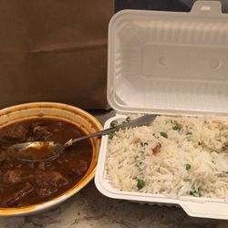 Ambiyan on Yonge - Ambiyan Lamb Curry and Muttar Pulao (basmati rice with peas).