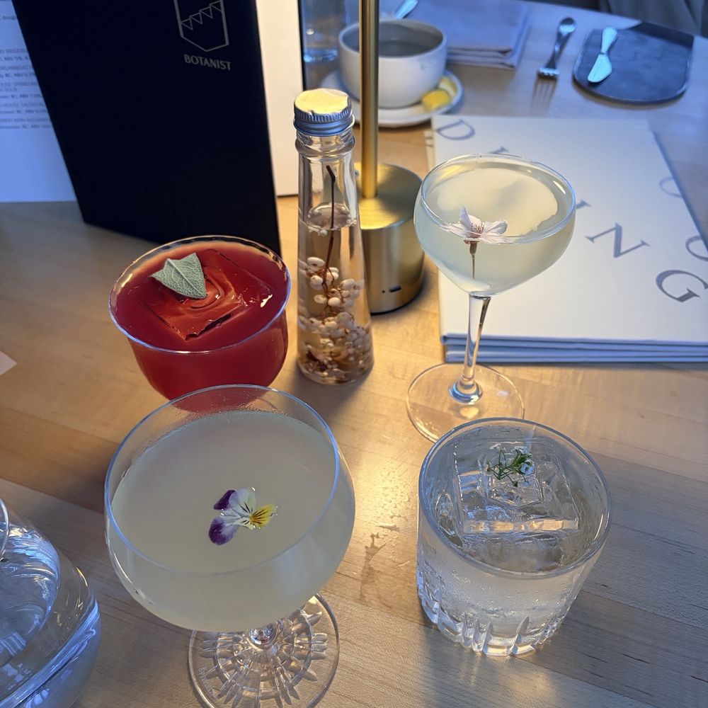 Botanist - left to right and top to bottom : cactus kiss, sakura gimlet, what the flower, spring negroni - Canadian (New) Near Me - Vancouver, British Columbia Botanist - left to right and top to bottom : cactus kiss, sakura gimlet, what the flower, spring negroni - Canadian (New) Near Me - Vancouver, British Columbia