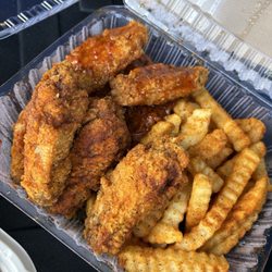 Lemon pepper wings and mango habanero wings