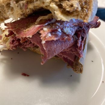Opa's Smoked Meats - Pastrami on marble rye, good bun with a nice chewiness - Meat Shops Near Me - Fredericksburg, Texas