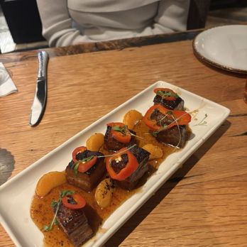 Haywire - CRISPY PORK BELLY BITES , one of the best I have ever had , sweet tangy flavor - New American Near Me - Dallas, Texas