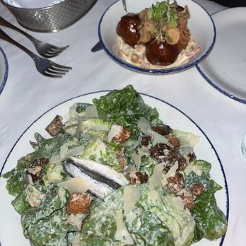 Alchemy Bistro & Bar - Brussels sprouts caesar and special meatball appetizer - New American Near Me - Edgartown, Massachusetts