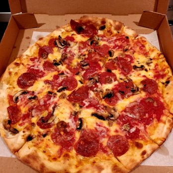 Bacco Centro - Pepperoni and mushrooms round pizza - Pizza Near Me - Richboro, Pennsylvania