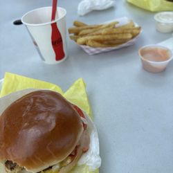 The Hot Spot - Cheese burger and fries and shake