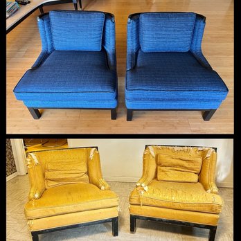 FM Custom Upholstery - Vintage Bel Air Chairs - Before and After -- Reupholstered by FM Upholstery. We are so happy with them! - Furniture Reupholstery Near Me - North Hollywood, California FM Custom Upholstery - Vintage Bel Air Chairs - Before and After -- Reupholstered by FM Upholstery. We are so happy with them! - Furniture Reupholstery Near Me - North Hollywood, California