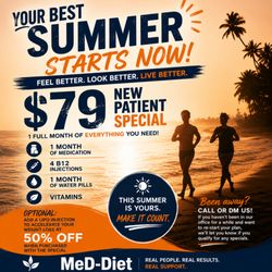 MeD Diet, stop in for Summer and take advantage of the $79 New Patient special. Everything you need to get started!
