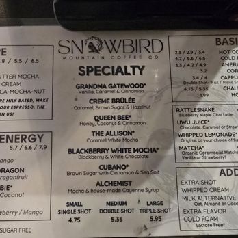 Snowbird Mountain Coffee - Menu again - Coffee & Tea Near Me - Newport, Tennessee Snowbird Mountain Coffee - Menu again - Coffee & Tea Near Me - Newport, Tennessee