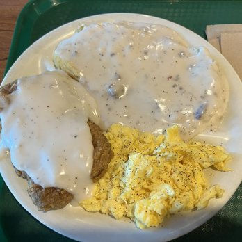Curt's Cafeteria - Country fried steak, biscuits and gravy with scrambled eggs. - Cafeteria Near Me - Flowery Branch, Georgia