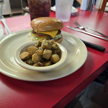 River Oaks Cafe - Cheeseburger and okra! - Breakfast & Brunch Near Me - Fort Worth, Texas