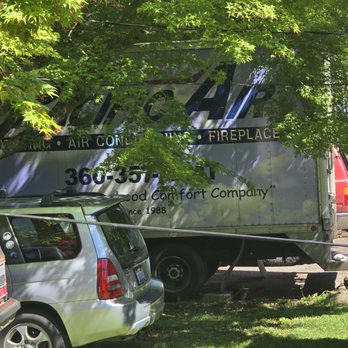 Pacific Air Heating and Air Conditioning - Photo of the company truck from my yard. - Heating & Air Conditioning/HVAC Near Me - Olympia, Washington Pacific Air Heating and Air Conditioning - Photo of the company truck from my yard. - Heating & Air Conditioning/HVAC Near Me - Olympia, Washington