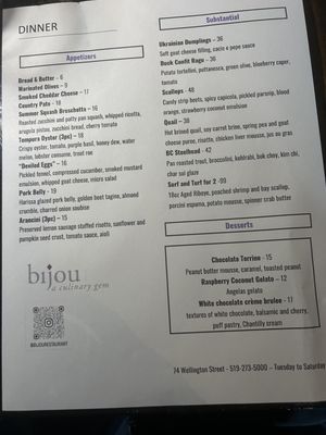 Menu photo 1 Bijou Restaurant Stratford, ON