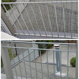 Before and after - sandblasted and repainted previously rusty railing. Before and after - sandblasted and repainted previously rusty railing.