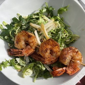 220 Merrill - Shaved Pear & Brussels Salad with Grilled Prawns - New American Near Me - Birmingham, Michigan