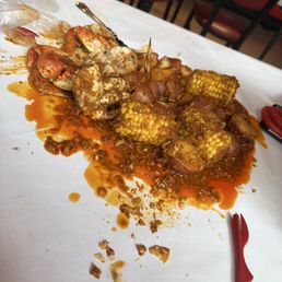 Boil with crab, sausage, potatoes, corn and shrimp 50/50 sauce mild