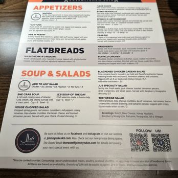 JohnnyLukes KitchenBar - Menu - New American Near Me - Wilmington, North Carolina