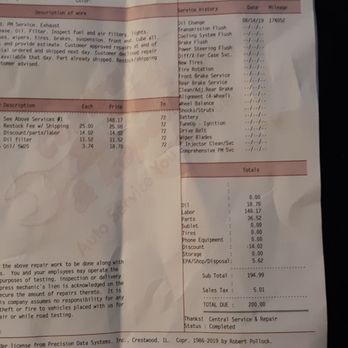 Central Service & Repair - RIPOFF!! Went in for an oil change and got "PM Service" which I never asked for and roped around for a part they didn't even order. BEWARE! - Auto Repair Near Me - Addison, Illinois