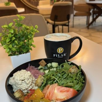 Pilar Coffee Bar - Tuna salad and raspberry mocha latte - Desserts Near Me - Deerfield Beach, Florida