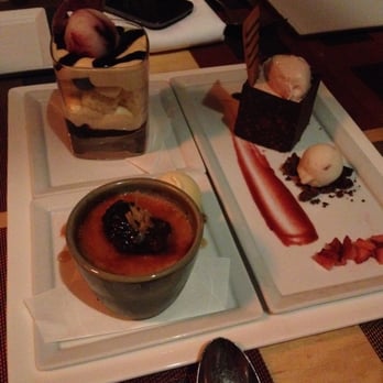 Dante - $18 dessert - lemon berry parfait, chocolate banana cake, creme brule with fig - New American Near Me - Cleveland, Ohio Dante - $18 dessert - lemon berry parfait, chocolate banana cake, creme brule with fig - New American Near Me - Cleveland, Ohio