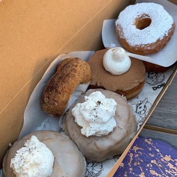 Doe Donuts - Portland Fog, Tiramisu Filled, French Toast, apple cider cake donut - Donuts Near Me - Portland, Oregon