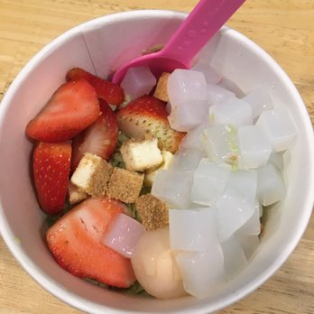 Iceskimo - Green tea flavor with lychee jelly, strawberry slices, and cheesecake bits - Ice Cream & Frozen Yogurt Near Me - San Diego, California Iceskimo - Green tea flavor with lychee jelly, strawberry slices, and cheesecake bits - Ice Cream & Frozen Yogurt Near Me - San Diego, California