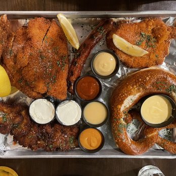 The Rathskeller - 10/14/21, $45, Party Platter (1Pork Schnitzel, 2 Chicken Schnitzel, Potato Cakes, Pretzel) - German Near Me - Elkridge, Maryland
