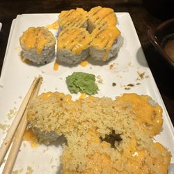 Yamato Japenese Steak House - Tuna roll on top Salmon roll on bottom