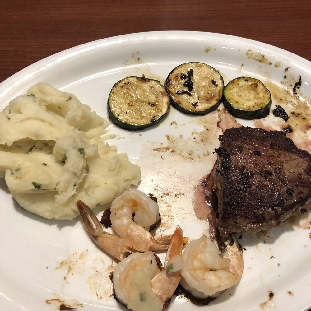 Ruby Tuesday - 6 oz steak, shrimp, mashed potatoes and grilled zucchini - Burgers Near Me - Waterville, Maine Ruby Tuesday - 6 oz steak, shrimp, mashed potatoes and grilled zucchini - Burgers Near Me - Waterville, Maine