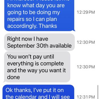 SC Gutters - Text conversations showing unreliability - Gutter Services Near Me