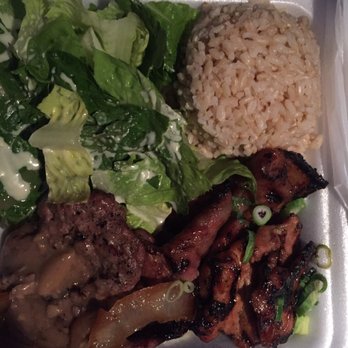 Diamond Head Market & Grill - Mixed plate! Hamburger steak, bbq chicken, and char Sui pork with brown rice and tossed salad - Bakeries Near Me - Honolulu, Hawaii Diamond Head Market & Grill - Mixed plate! Hamburger steak, bbq chicken, and char Sui pork with brown rice and tossed salad - Bakeries Near Me - Honolulu, Hawaii