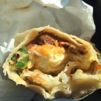 Yellow Basket - Yumm - breakfast burrito with egg, cheese, hashbrown, sausage, bacon, & pico de gallo! - Burgers Near Me - Carson, California Yellow Basket - Yumm - breakfast burrito with egg, cheese, hashbrown, sausage, bacon, & pico de gallo! - Burgers Near Me - Carson, California