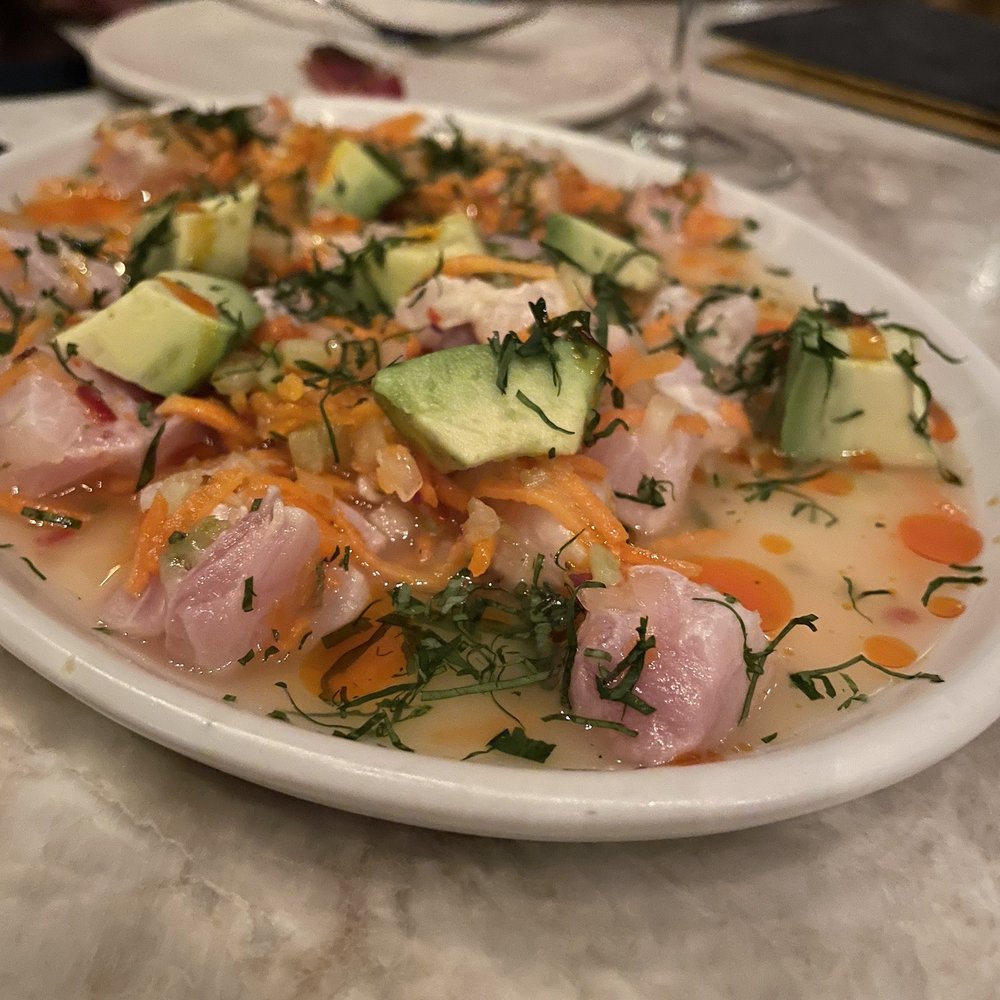 Este - ESTE CEVICHE snapper, carrot salpicón, peppers del jardín - Seafood Near Me - Austin, Texas Este - ESTE CEVICHE snapper, carrot salpicón, peppers del jardín - Seafood Near Me - Austin, Texas